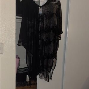 Elegant Black Fringe Swim Coverup